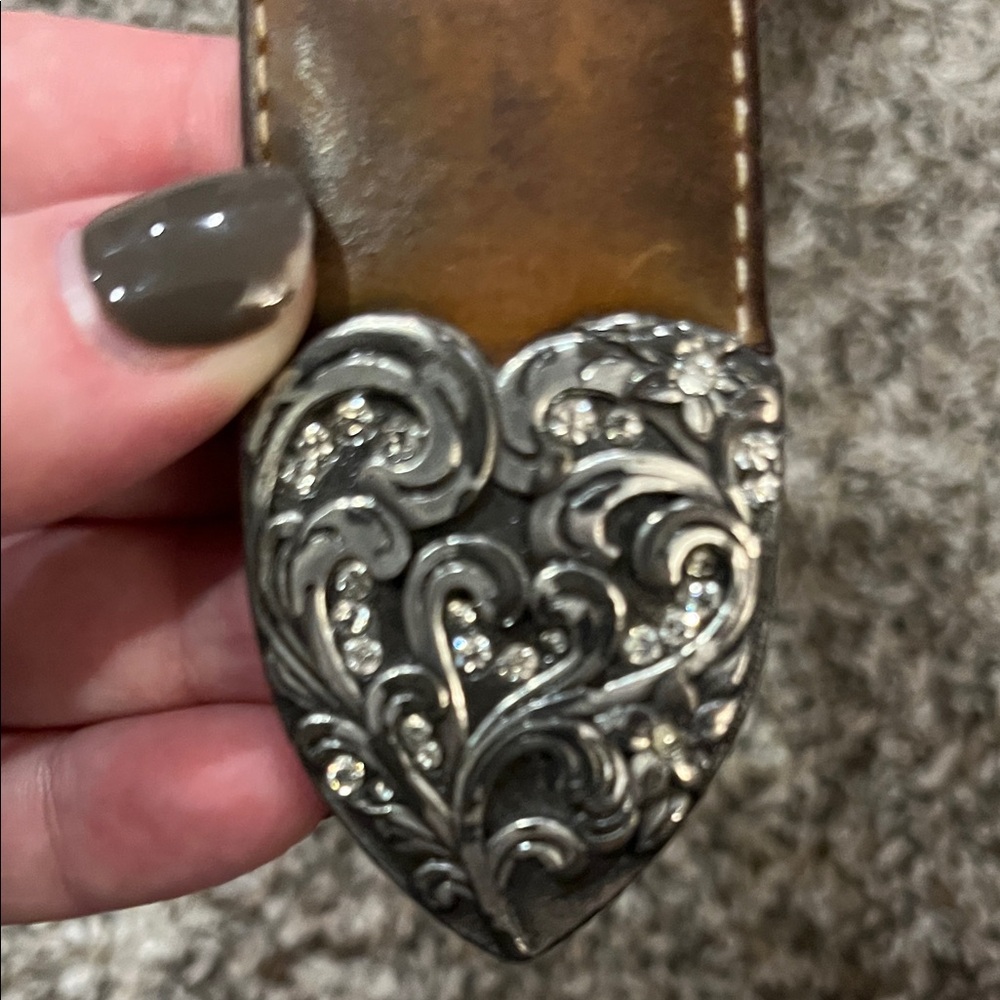 Western Brown Leather Belt with Silver Buckle - Picture 4 of 10
